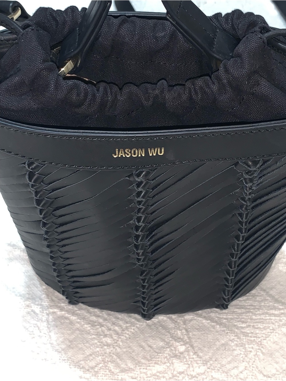 Jason Wu Black Woven Leather Drawstring Crossbody Bag